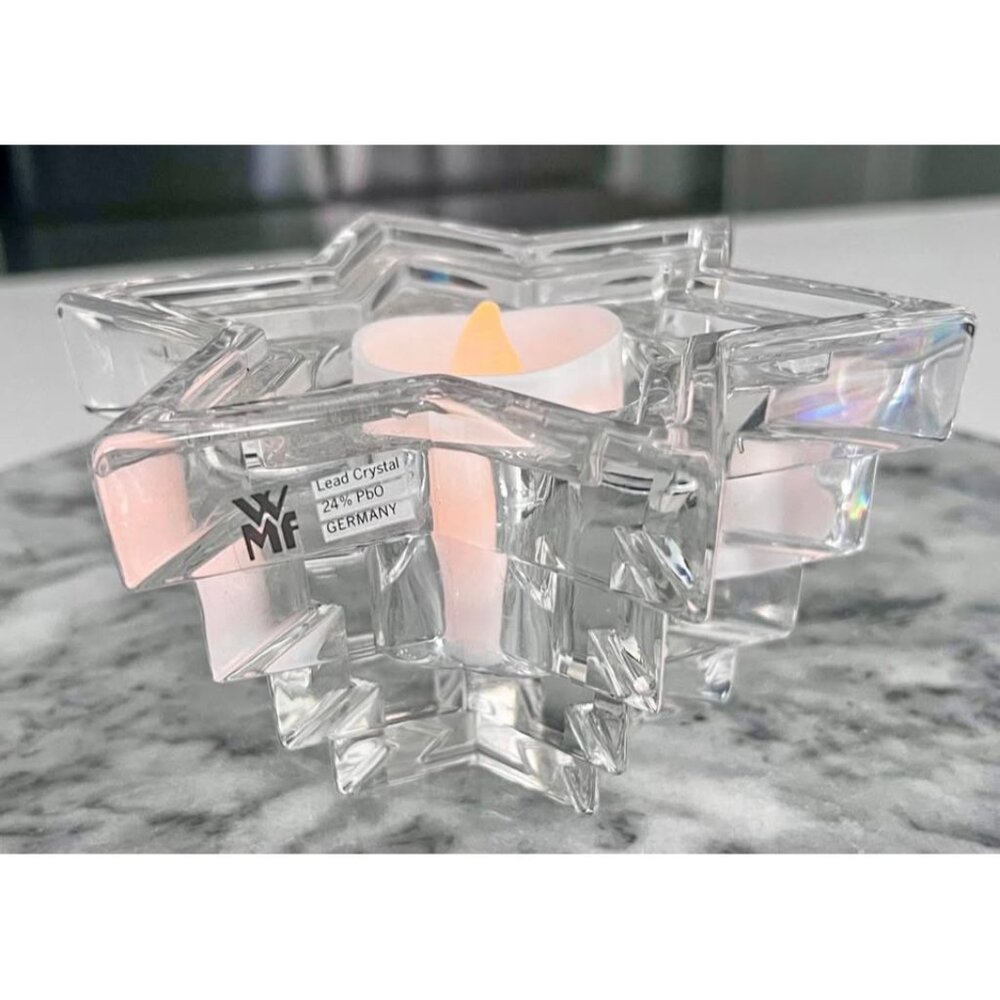 Vintage WMF Germany Lead Crystal Star Shaped Tapered Candle Holder